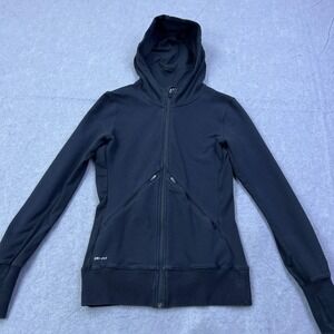 Nike Jacket Women's Small Black Full Zip Hoodie Slim Vented Running Thumbholes‎